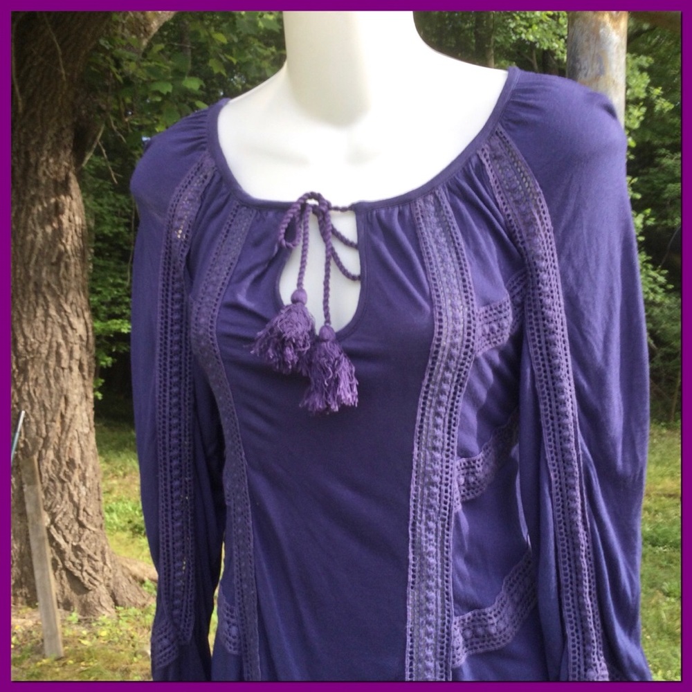 Crochet Inlay Boho Tunic, sz S